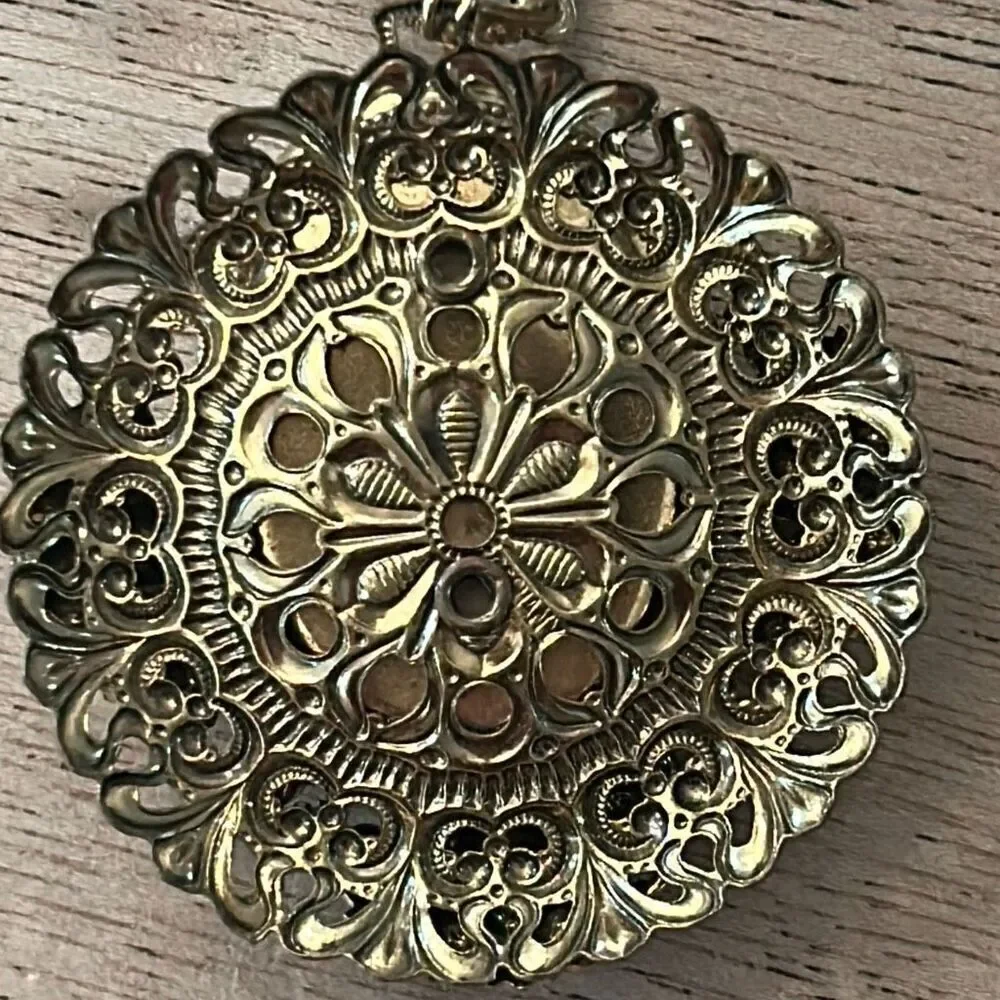 Vintage made in West Germany at gate filigree pendant with pearl and stone detai